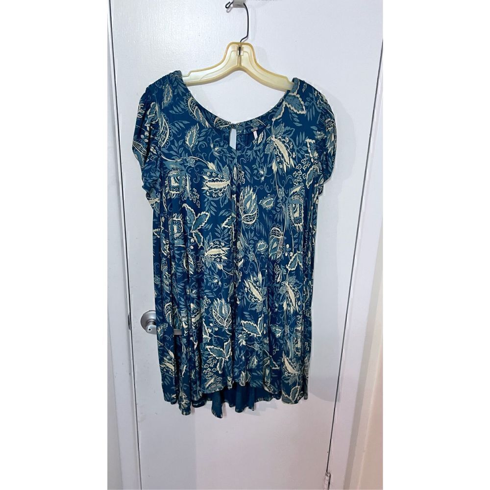 FREE PEOPLE HELLO LOVER RUCHED SLEEVE TUNIC FLORAL TOP SIZE M